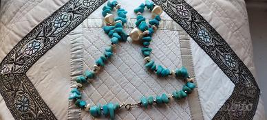 Collana in perle turchese e bianco