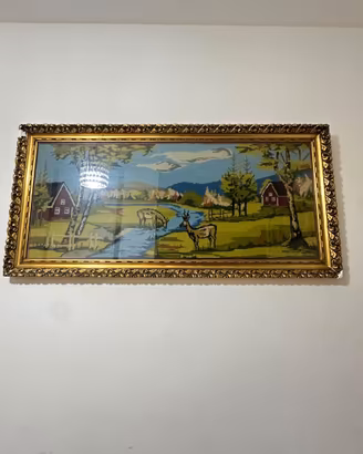 Quadro Vintage arazzo ricamato a mano 122x60 cm