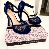 Scarpe tacco alto blu pizzo Vanilla Punk n.36