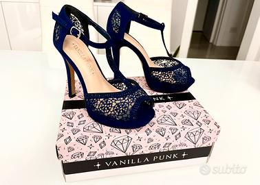 Scarpe tacco alto blu pizzo Vanilla Punk n.36