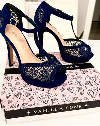 Scarpe tacco alto blu pizzo Vanilla Punk n.36