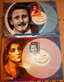 Coppia cartoline francobollo Mia Martini Modugno