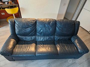 Divano 3 posti in vera pelle blu scuro