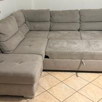 Divano letto angolare con pouf in tessuto
