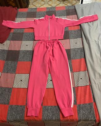 Completo Tuta Rosa Shocking Y2K: Felpa Crop