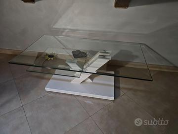 Tavolino salotto in vetro + bianco lucido 110×60