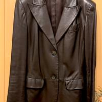 Blazer da donna in pelle marrone