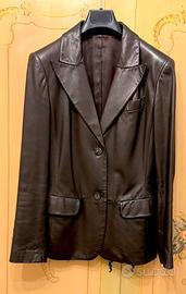 Blazer da donna in pelle marrone