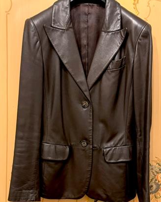 Blazer da donna in pelle marrone