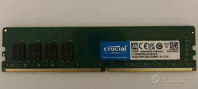 RAM Crucial 16 GB DDR4 3200 MHz per PC desktop