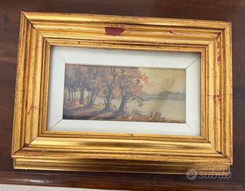 Quadretto paesaggio autunnale con cornice oro