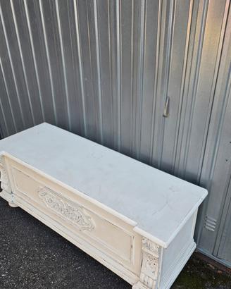 Cassapanca Shabby Chic Bianca legno massello 