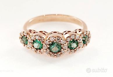 Anello Magic Oro Rosa Smeraldo e Diamanti 18kt-750