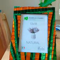 cornice mosaico 13x18 di specchi verde e arancio