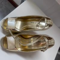Scarpe dorate, tacco alto 10cm, plateau 1,5cm