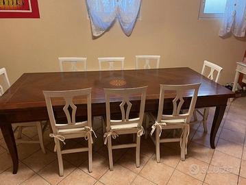 TAVOLO NOCE ARTE POVERA INTARSIATO_8 SEDIE