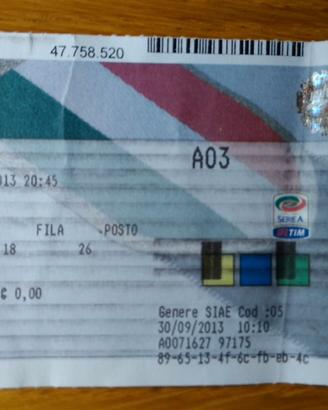 Biglietto Juventus - Milan del 06/10/2013 Tribuna
