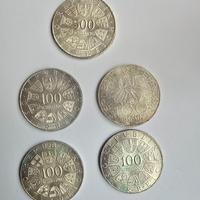 Lotto di 5 monete 500 e 100 scellini Austria