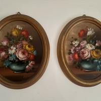 Coppia quadri ovali vintage firmati-Nature morte