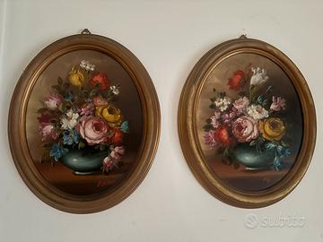 Coppia quadri ovali vintage firmati-Nature morte