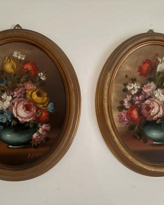 Coppia quadri ovali vintage firmati-Nature morte