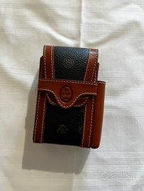 Porta-sigarette in pelle nero e cuoio