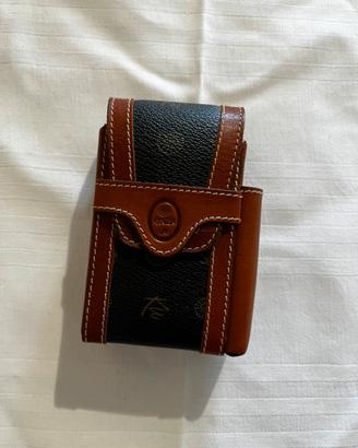 Porta-sigarette in pelle nero e cuoio