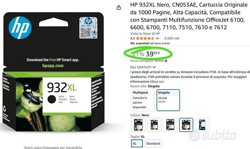 Set Di 5 Cartucce NINETEC 932XL/933XL Compatibili Per HP OfficeJet 6100, 6600, 6700, 7110, 7510, 7612, Ad Alta Resa: Nero 1100 Pagine, Colore 850, Chip Aggiornati