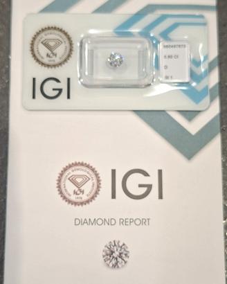 0.80 D SI1 3EX N Diamante NATURALE Certificato IGI