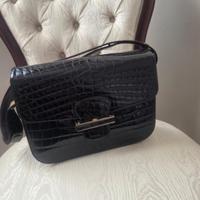 Borsa Vintage marrone scuro in vero coccodrillo 