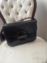 Borsa Vintage marrone scuro in vero coccodrillo 