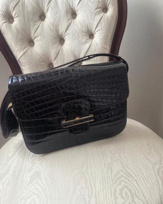 Borsa Vintage marrone scuro in vero coccodrillo 