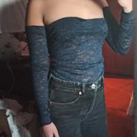 Top a fascia in pizzo blu Rinascimento - Taglia S