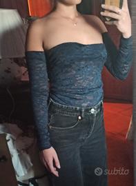 Top a fascia in pizzo blu Rinascimento - Taglia S