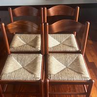 Set 4 sedie vintage in legno massello e paglia