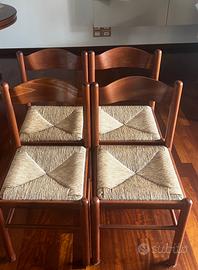 Set 4 sedie vintage in legno massello e paglia