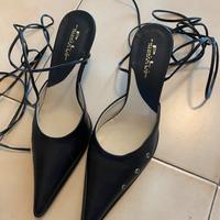 Scarpe donna con tacco, punta, lacci alla caviglia