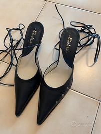 Scarpe donna con tacco, punta, lacci alla caviglia