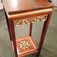 TAVOLINO NOCE INTAGLIATO A 2 PIANI FOGLIA ORO