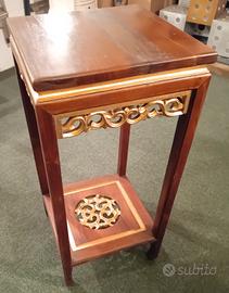TAVOLINO NOCE INTAGLIATO A 2 PIANI FOGLIA ORO