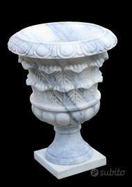 GRANDE VASO IN MARMO BIANCO SCOLPITO A COPPA H 70