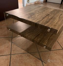 Tavolino da salotto effetto legno e vetro