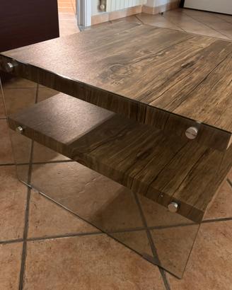 Tavolino da salotto effetto legno e vetro