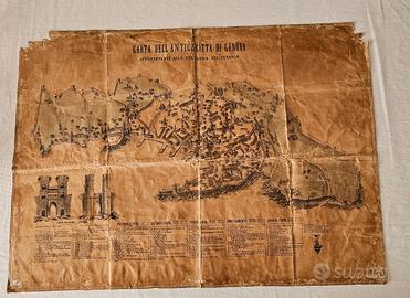 rarissima carta topografica Genova Mappa