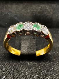 Anello oro 18kt diamanti smeraldi   314/23