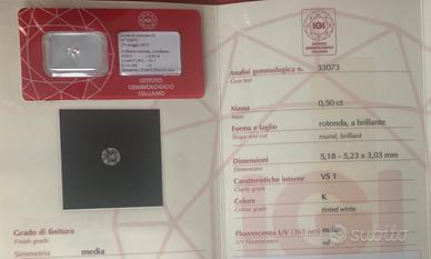 Diamante certificato Naturale 0,50 ct K/VS1 Round