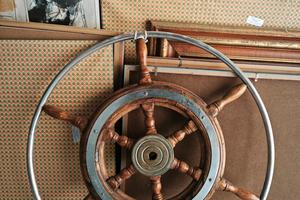 ruote timone epoca + acciao legno, ancora, bussola