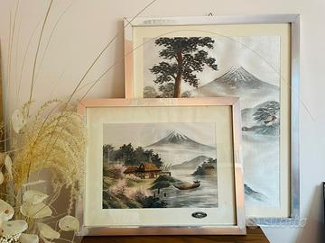 Quadri giapponesi arte del ricamo vintage