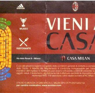 Vecchio biglietto partita calcio Milan vs Perugia