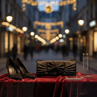 Pochette da Sera Nera in Raso con Fiocco - Clutch